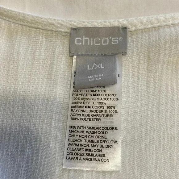 Chico’s Embroidered White Poncho Shirt Top Size L/XL.  Tassels, Soft & Flowy. - Picture 10 of 13
